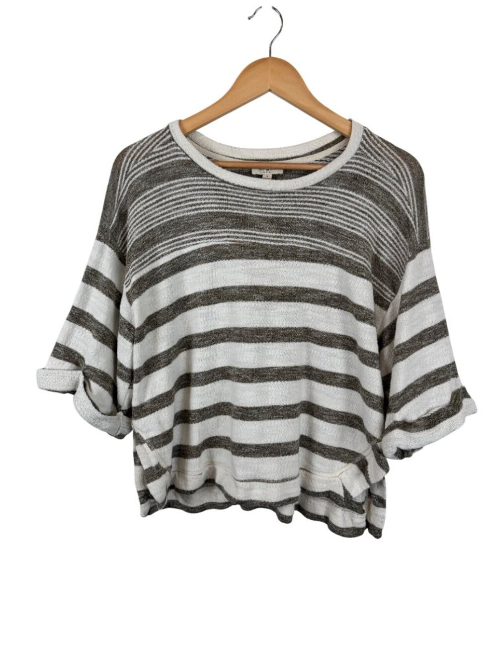 Umgee USA Striped Terry Cloth Knit Top Rolled Sleeves Size Small Beach Oversized